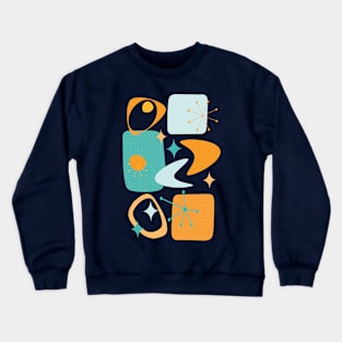 Mid Century Atomic Age Abstract 15 in Aqua and Orange Crewneck Sweatshirt